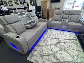 NEW OFFER! 2PC Living Room Set with LED Lighting, Power Recliners, Massage, and Bluetooth Speakers