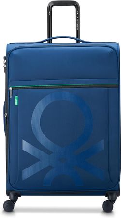 New United Colors of Benetton Color Block Softside Expandable Luggage with Spinner Wheels, Navy, Checked-Medium 24 Inch