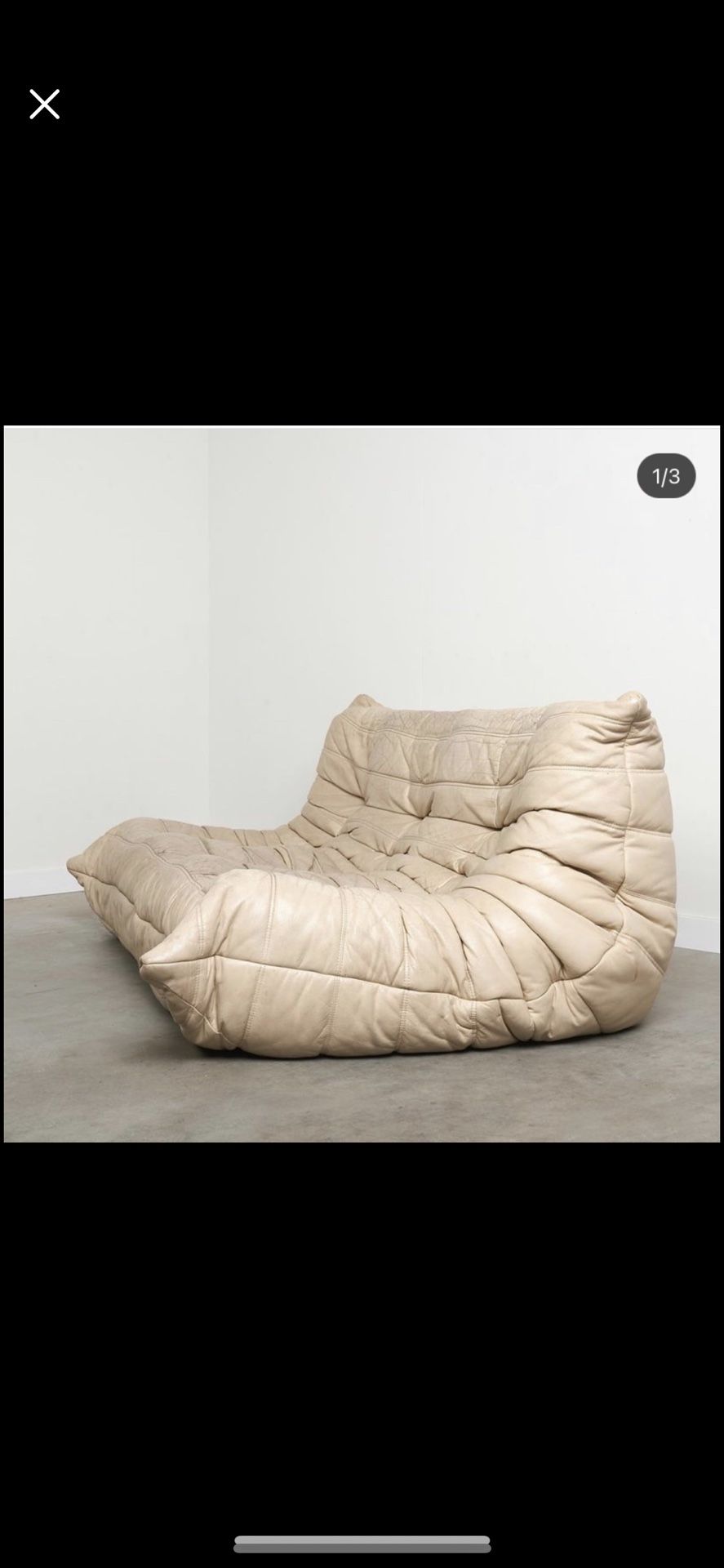 Vintage Authentic Cream Togo Ligne Roset Sofa