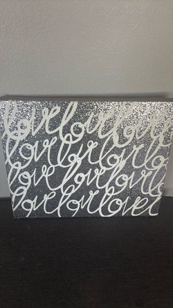 Silver Glitter Love Script Canvas Wall Art