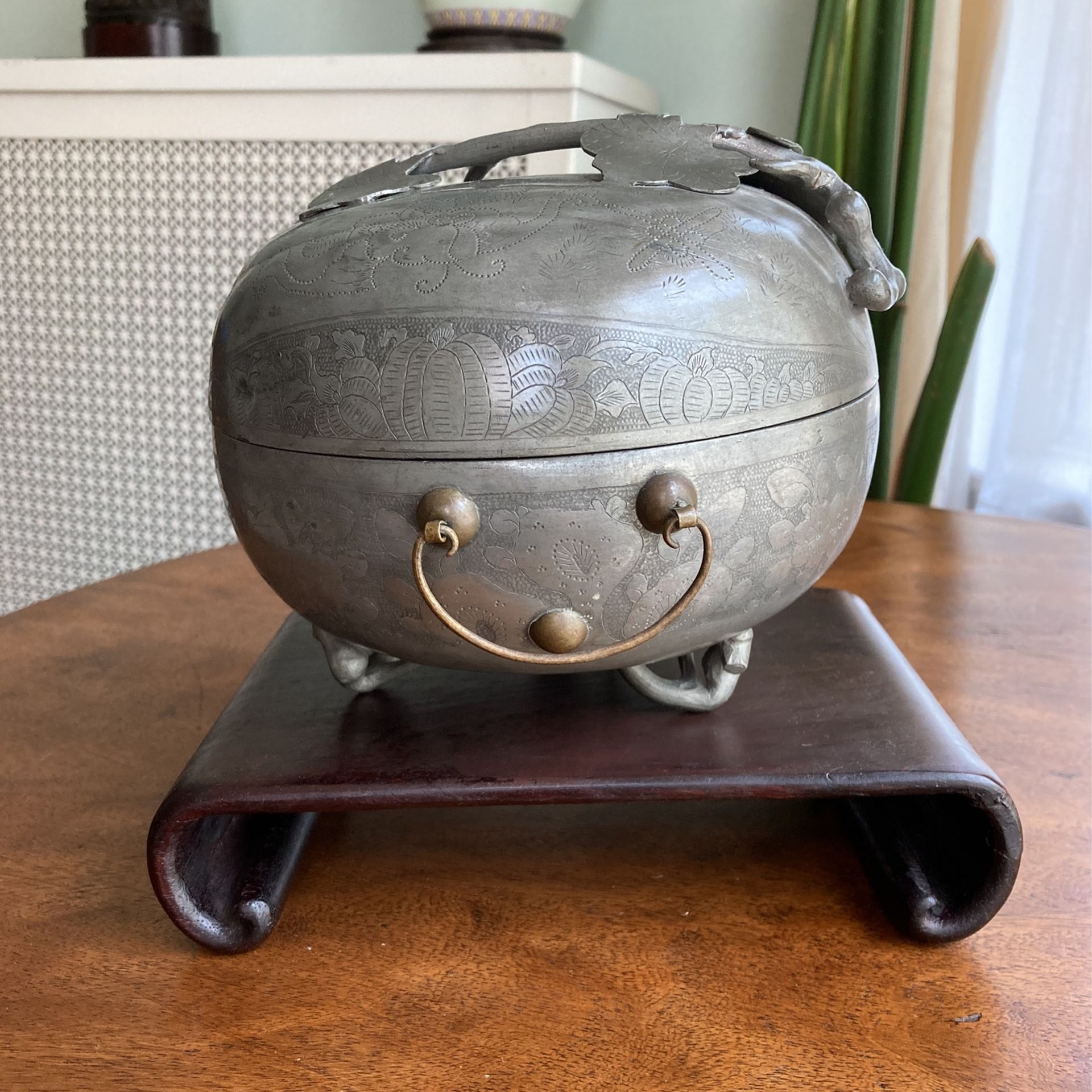 Antique Chinese Pewter Pumpkin