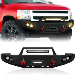 YZONA Front Bumper Compatible with 2007-2013 2nd Gen Chevy Silverado 1500 Off-Road Pickup Truck Bumper Equipped with Winch Plate, Sensor Holes, 5 x LE