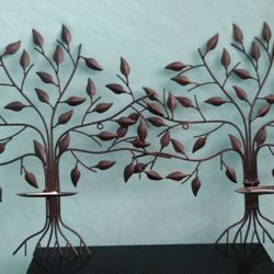 Metal Wall Sconce Candle Holder Tree Leaves Pillar Candle Black

