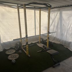 Full Home Gym (weights, Bench, Rack, Clips)