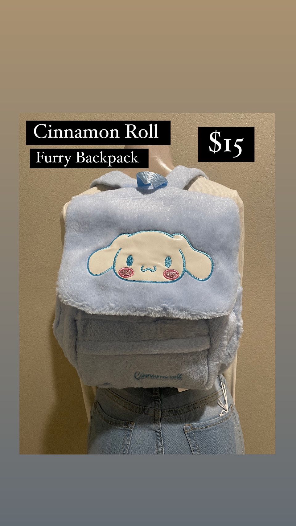 Cinnamon Roll Furry Backpack $15