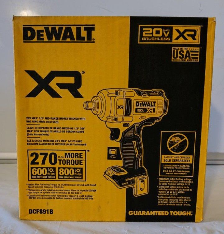 DeWalt DCF891B 20V XR 1/2" Mind Rang Impact Wrench (Tool Only)