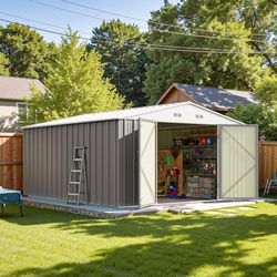 10 x 12 FT Metal Storage Shed for Outdoor, Steel Yard Shed with Design of Lockable Doors, Utility and Tool Storage for Garden, Backyard, Patio, Outsid