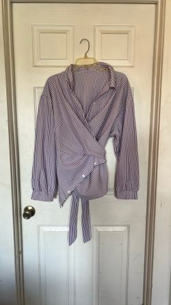Women’s Purple Striped Print Button Front Shirt