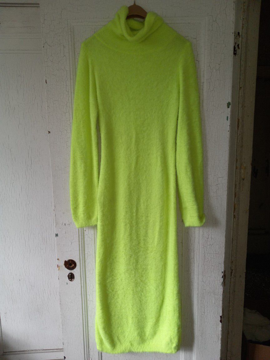 Fluorescent Yellow/ Green Fuzzy Dress Size L