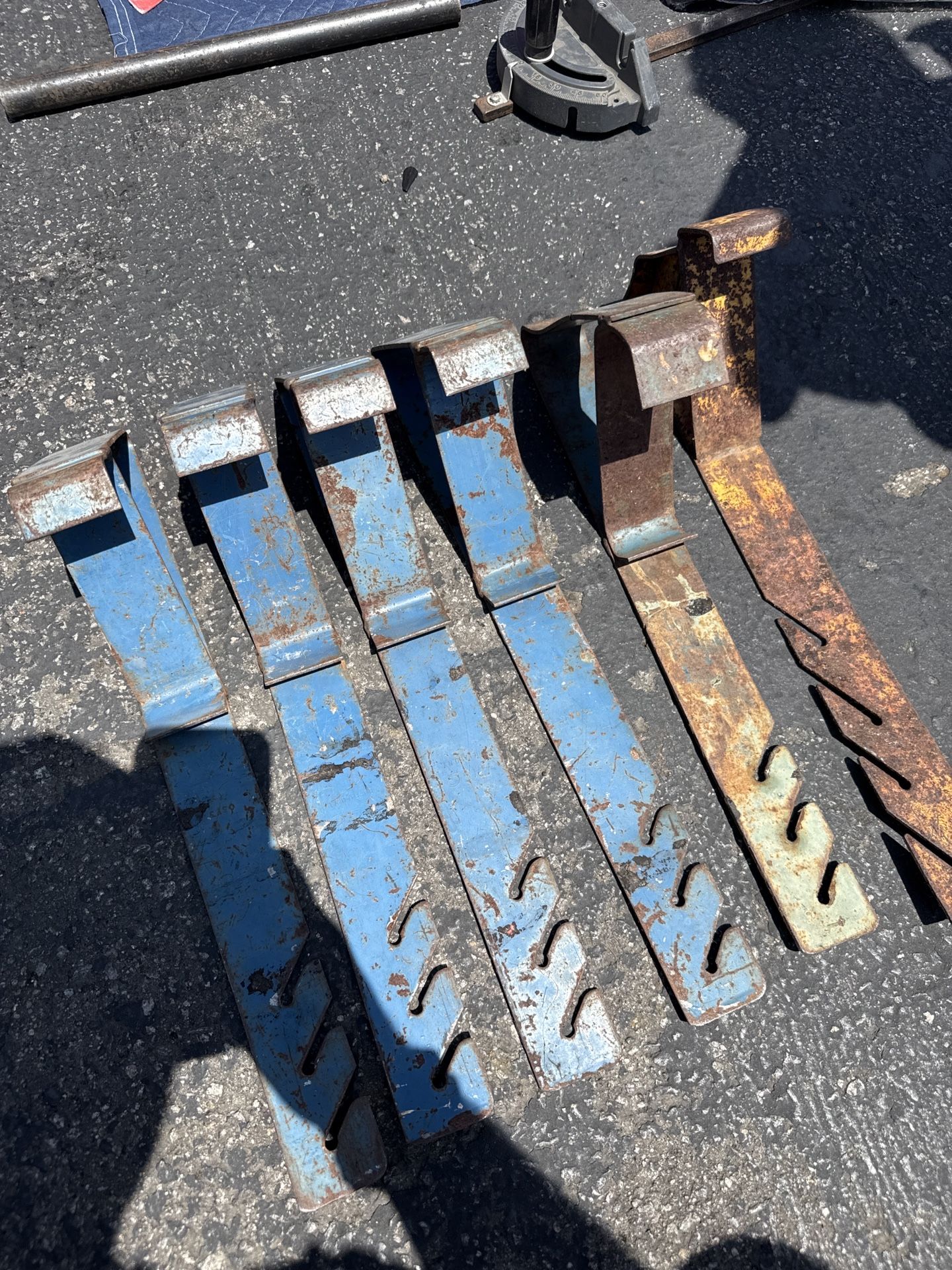 Set of 6 Vintage Industrial Metal Tool Holders / Wall Brackets – Blue & Rust Patina