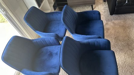 Comfy Furniture Modern Living Dining Room Accent Arm Chairs Guest with Gold Metal Legs, Set of 4Navy Blue