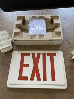 6 Total Double Sided LED Emergency EXIT Sign Two LED Flood Lights Emergency Exit Sign, Red Letters, Thumbnail