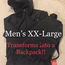 NORTH FACE /“TRANSFORMER  JACKET - BACKPACK” WaterProof Coat w/ Hood / Men's XX-Large 2XL XXL / Retails $200+Tax / Brand New w/ Tags!! / Black