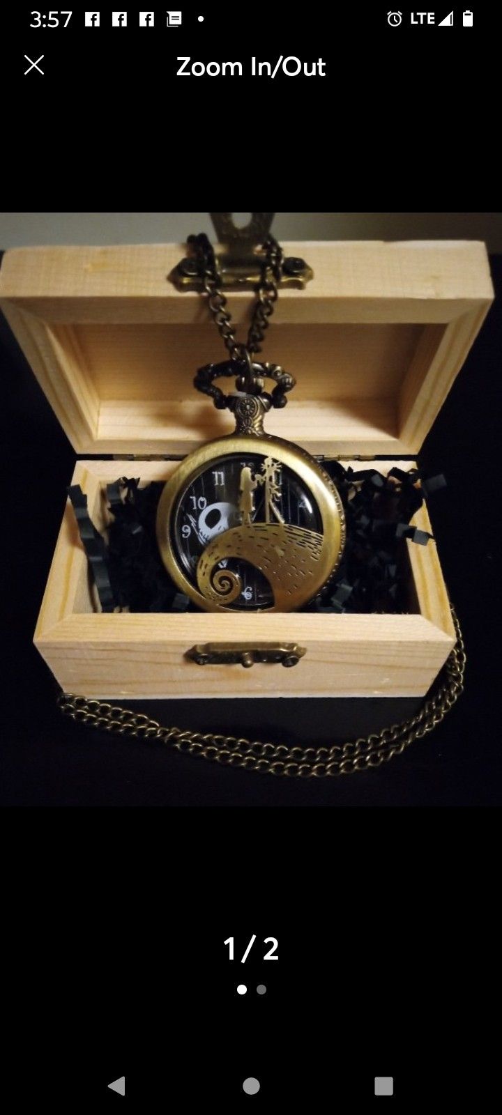"NIGHTMARE BEFORE CHRISTMAS" POCKET WATCH--WORKS--WOODEN BOX INCLUDED ---NEW