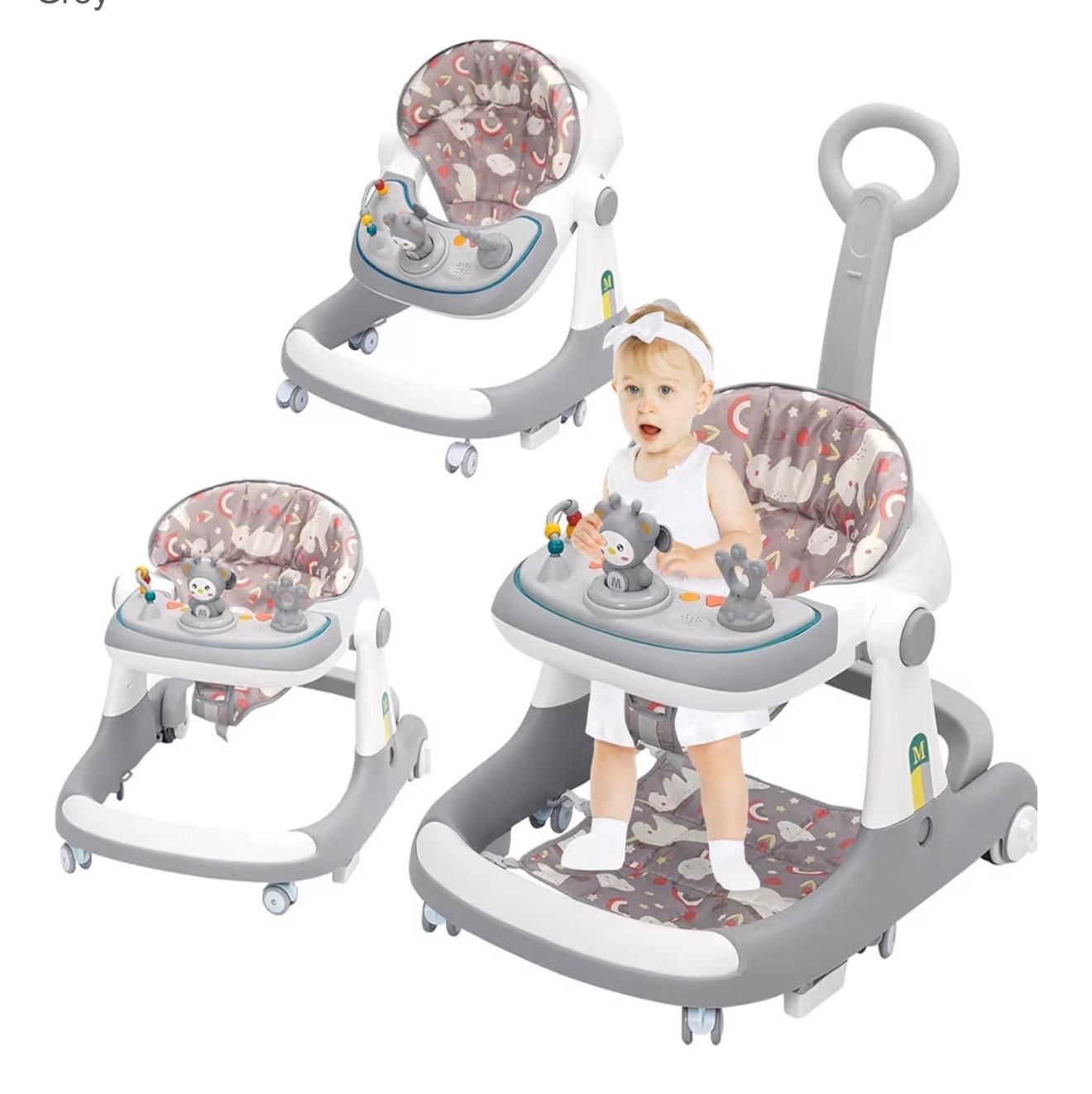 Baby Boy Girl Walker 6 Months, 3 in 1 Baby Walker Walker Baby Walker Walking Aid Learning to Walk Walker Pusher Grey (X101)