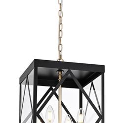 New 15.7'' 4-Light Outdoor Pendant Light Porch Chandelier Sconce Lantern Brushed Brass Exterior 