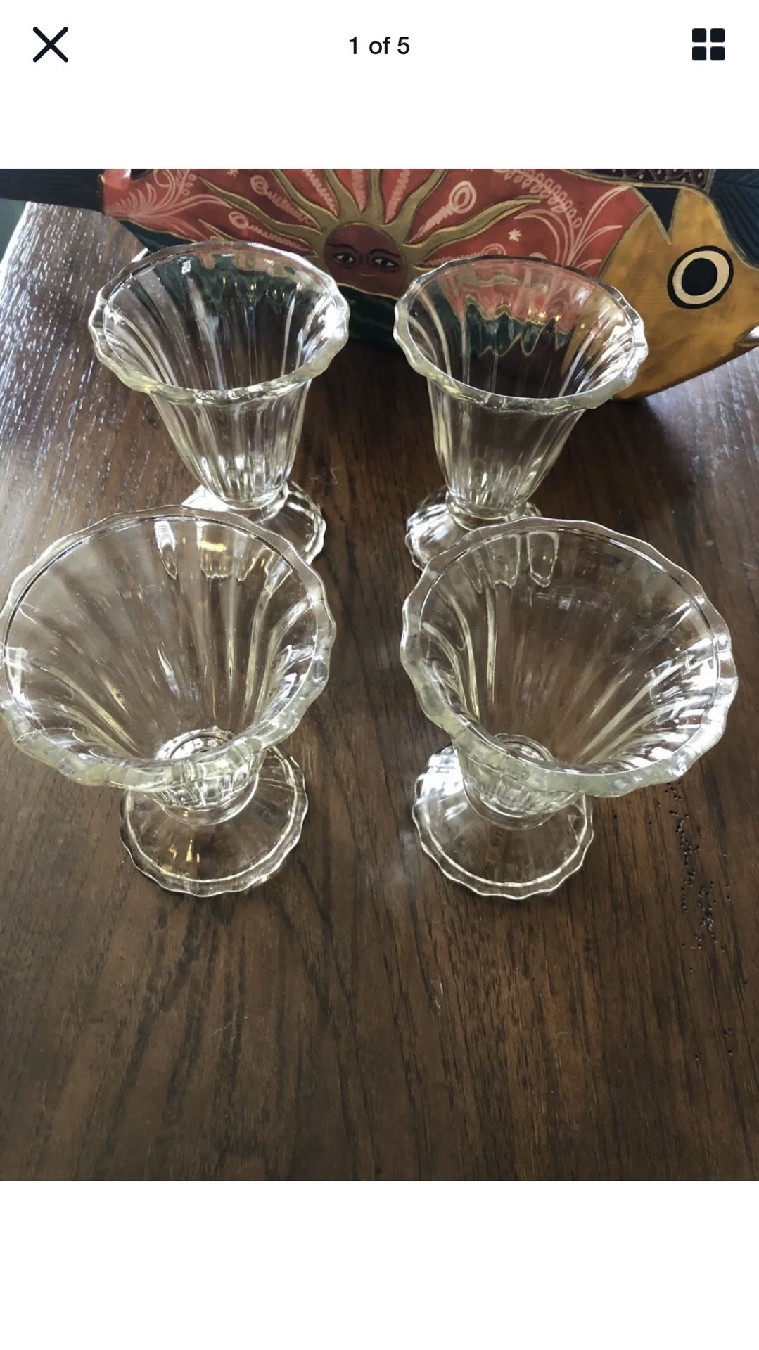 Vintage Glass Dessert Cup Ice Cream Sundae glass Dishes Set of 4