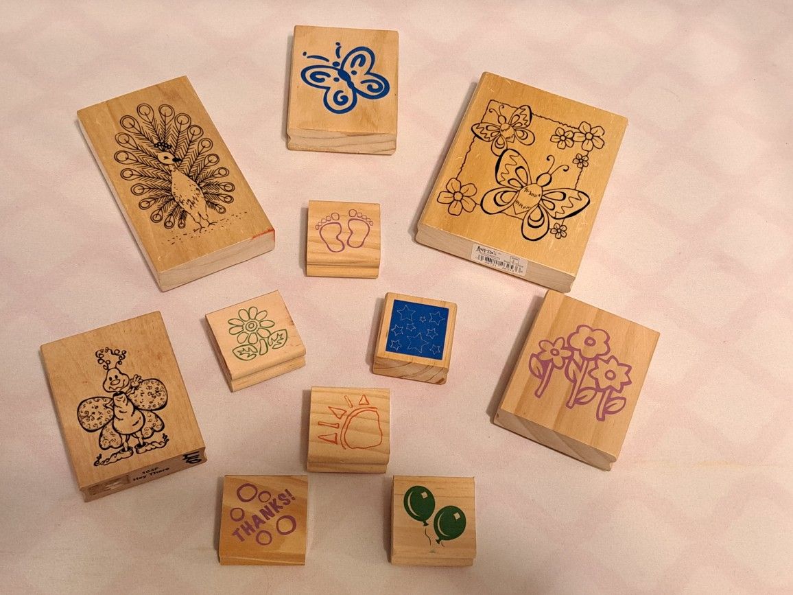Rubber Stamp Bundle Wooden Handles Christmas Decor