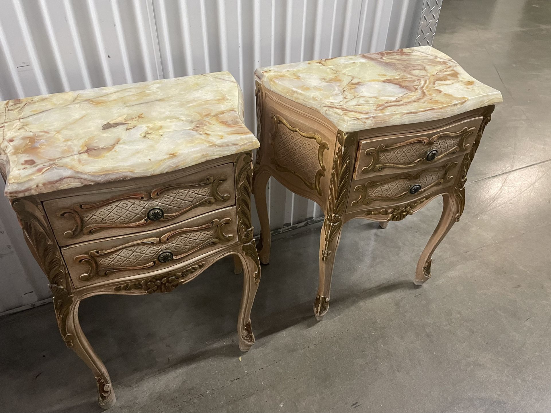 French 19th Century Marble Top Side Tables With Drawers
