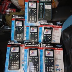7 Texas Instruments TI-84 Plus Ce And 1 Texas Instruments TI-Nspire CX  II CAS Graphing Calculators