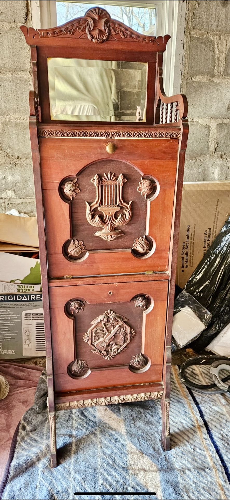  ANTIQUE MUSIC CABINET BURMA TEAK WOOD L