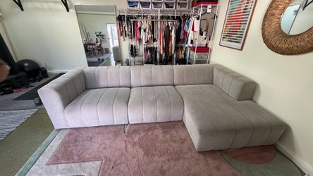 Modern Gray Channel Tufted Sectional Sofa with Chaise