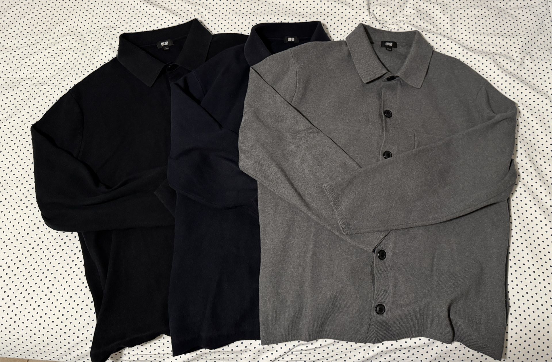 Uniqlo Milano Ribbed Shirt Collar Cardigan three pack GRAY | NAVY | BLACK. SIZE