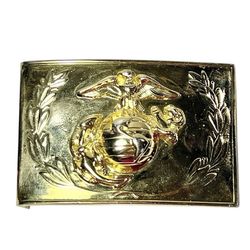 USMC Marine Corps Belt Buckle Anodized Gold Plated Anchor Globe Wreath