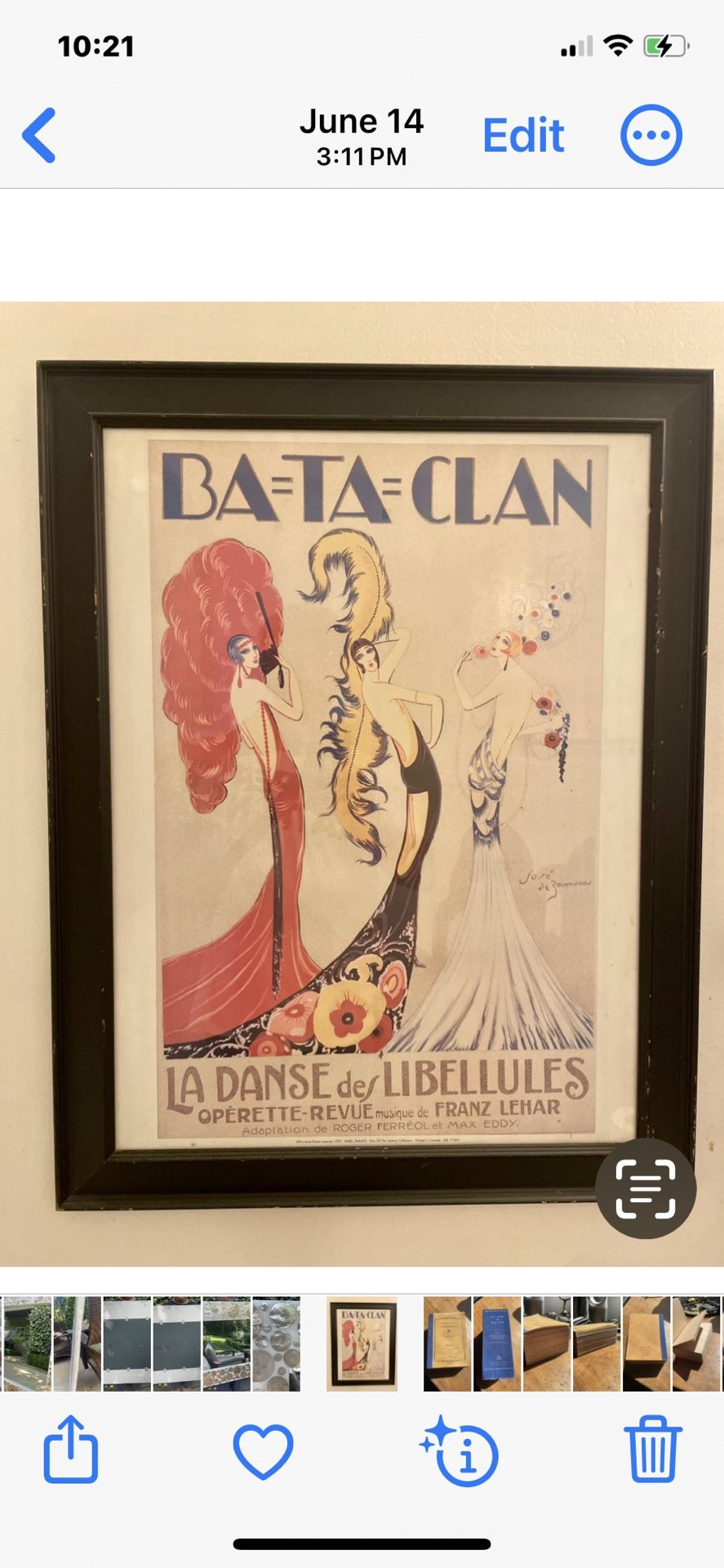 Art Deco poster La Danse des Libellules 1920s French show Jose de Zamora. as is. pick up or deliver