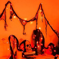 2 Pack 9.9Ft 8 Modes with Timer Battery Powered Outdoor, Pre-lit Fairy Garland Black Cloth, Party Room Mental Fireplace Decor