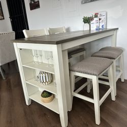 Dining Table W/ Shelf Storage & Barstools 