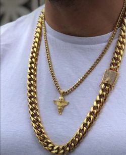 12MM Cuban Link Chain 14K Gold Plated Doesn't Loses Color