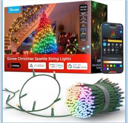 Govee Christmas Sparkle String Lights 66ft, RGBWIC String Lights with 250 Bullet-Head LEDs, App-Controlled, 140+ Scene Modes, 3D Shape Mapping, Works 