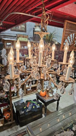 VINTAGE BRASS AND CRYSTAL 8-BALL CHANDELIER