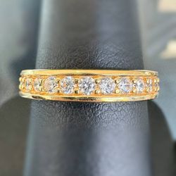 Lee Jewellery 14k solid yellow gold 0.85CTW moissanite stone wedding band ring sz 7.5