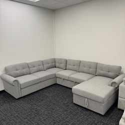Light Gray & Dark Gray Available Huge U Shape Couch 🛋️ Brand New In Box With Pull Out Bed & Storage Underneath Free Local Drop Off ‼️