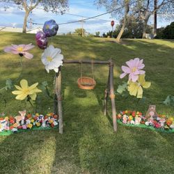 Flower Birthday Backdrop with Baby swing