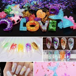 Mermaid Nail Glitter Set 12 Boxes Nail Sequins Flakes Set Irregular Iridescent for Nails Art Manicure Tips Decoration Eyes Face Body Hair DIY Craft