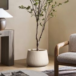 15.55 in. White Ribbed Round Floor Planter,PL2266