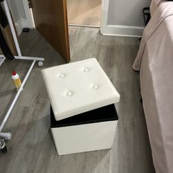 Two Faux White Ottomans 
