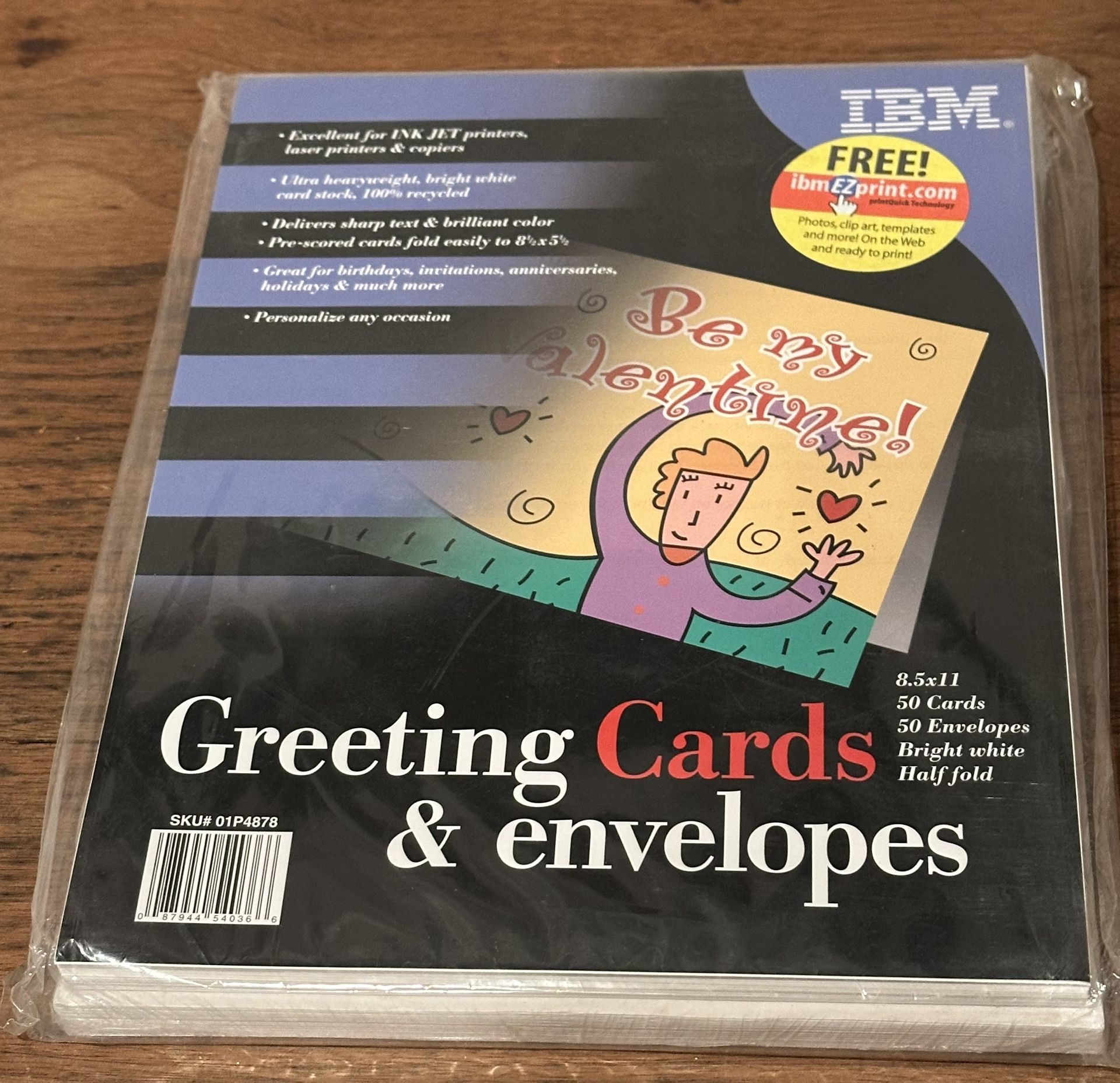 IBM Blank 50 Greeting Cards w/ Envelopes Bright White Half Fold, New