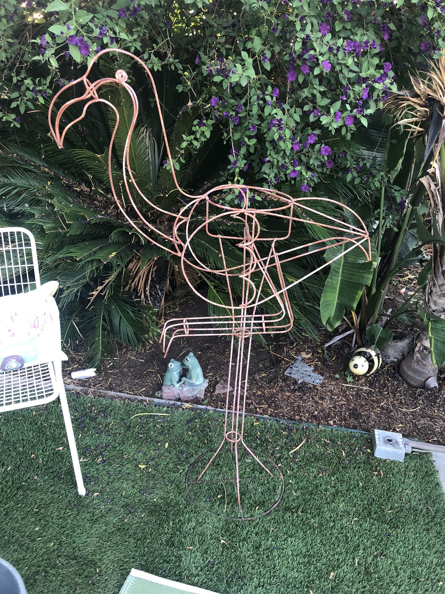 GIANT rustic Metal Vintage Flamingo 57” High Yard art with plant pot
