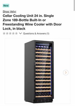 Shop Velivi Cellar Cooling Unit 24 in. Single Zone 189-Bottle Built-In or Freestanding Wine Cooler with Door Lock, in black