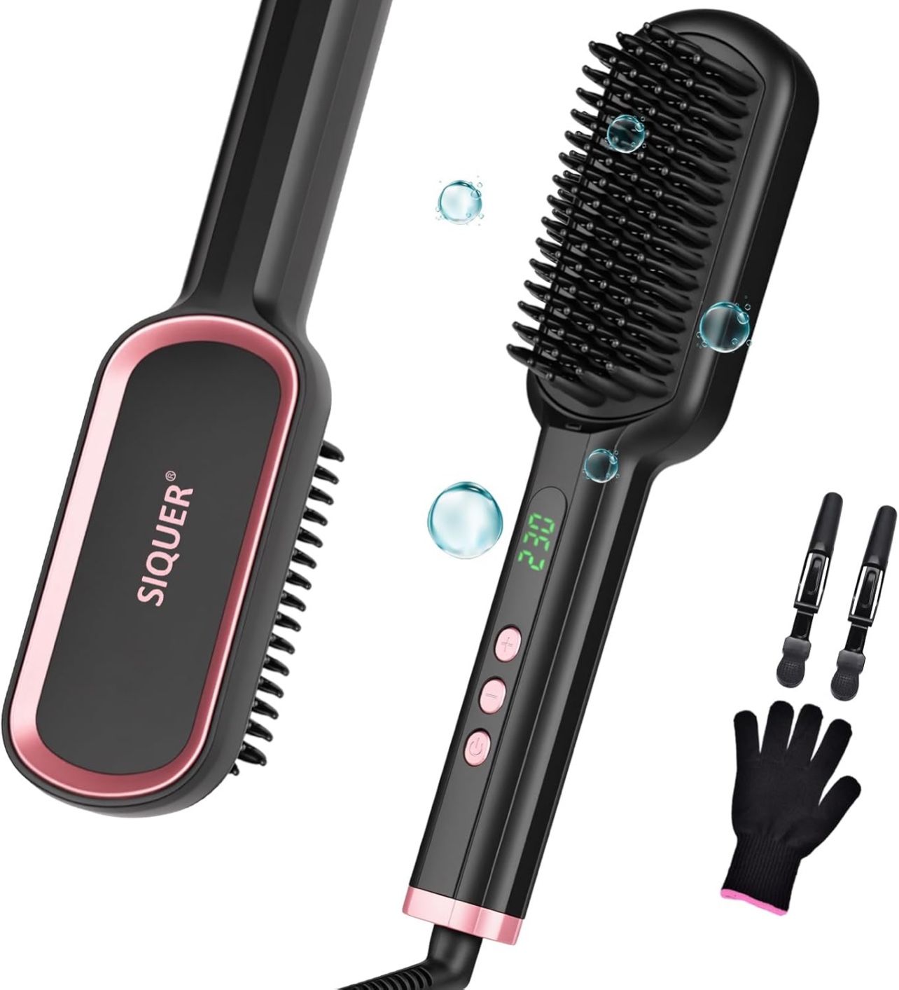 Hair Straightener Brush - SIQUER Ionic Hair Straightening Brush with 13 Temps LCD Display 45s Fast Heating 60mins Auto-Off Anti-Scald Ceramic Hair Str