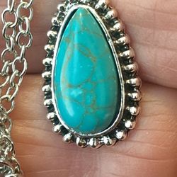 Vintage Turquoise Drop Pendant Necklace