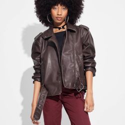 Women's Faux Leather Oversized Moto Jacket - Wild Fable™ Brown L