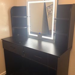 Black Vanity with LED Mirror & Storage