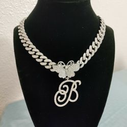 Letter Butterfly Necklace B-C-E-M-N