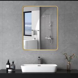 New 20”x28” Gold Rectangular Metal Frame Wall Mount or Recessed Medicine Cabinet with Mirror
