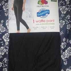 🎁 NWT WOMENS XL WAFFLE PANTS BLACK LEGGINGS SLEEP WARM WINTER 